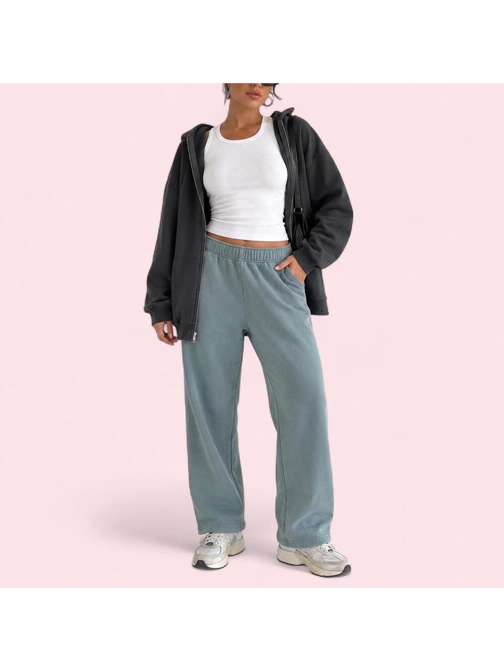 Athletic Works Sage Green Wide-Leg Fleece Sweatpants S